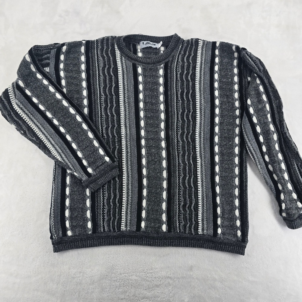 Lavane Mens Sweater L Gray 3D Textured Knit Made USA Vintage